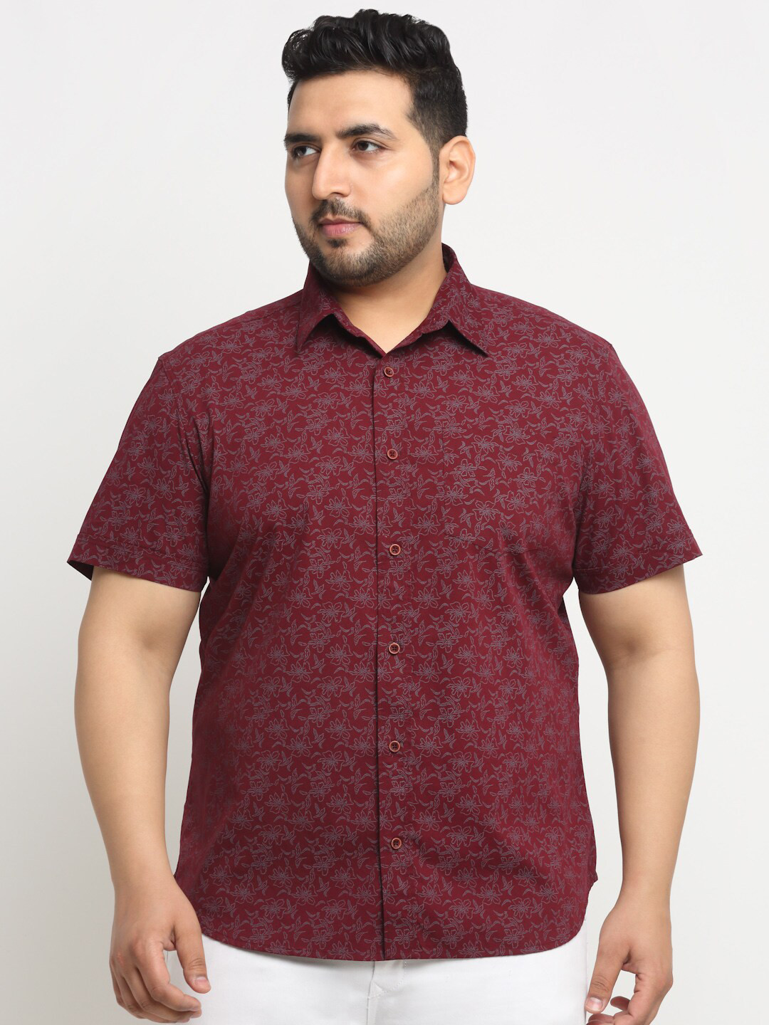 

plusS Plus Size Floral Printed Cotton Casual Shirt, Maroon