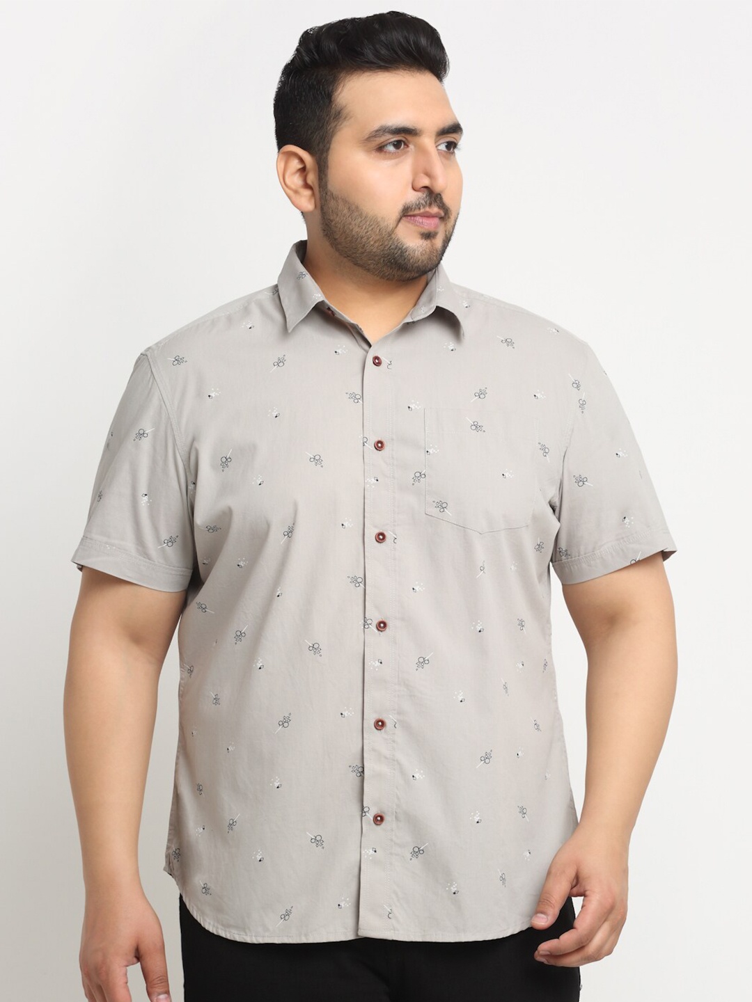 

plusS Men Printed Casual Cotton Shirt, Grey