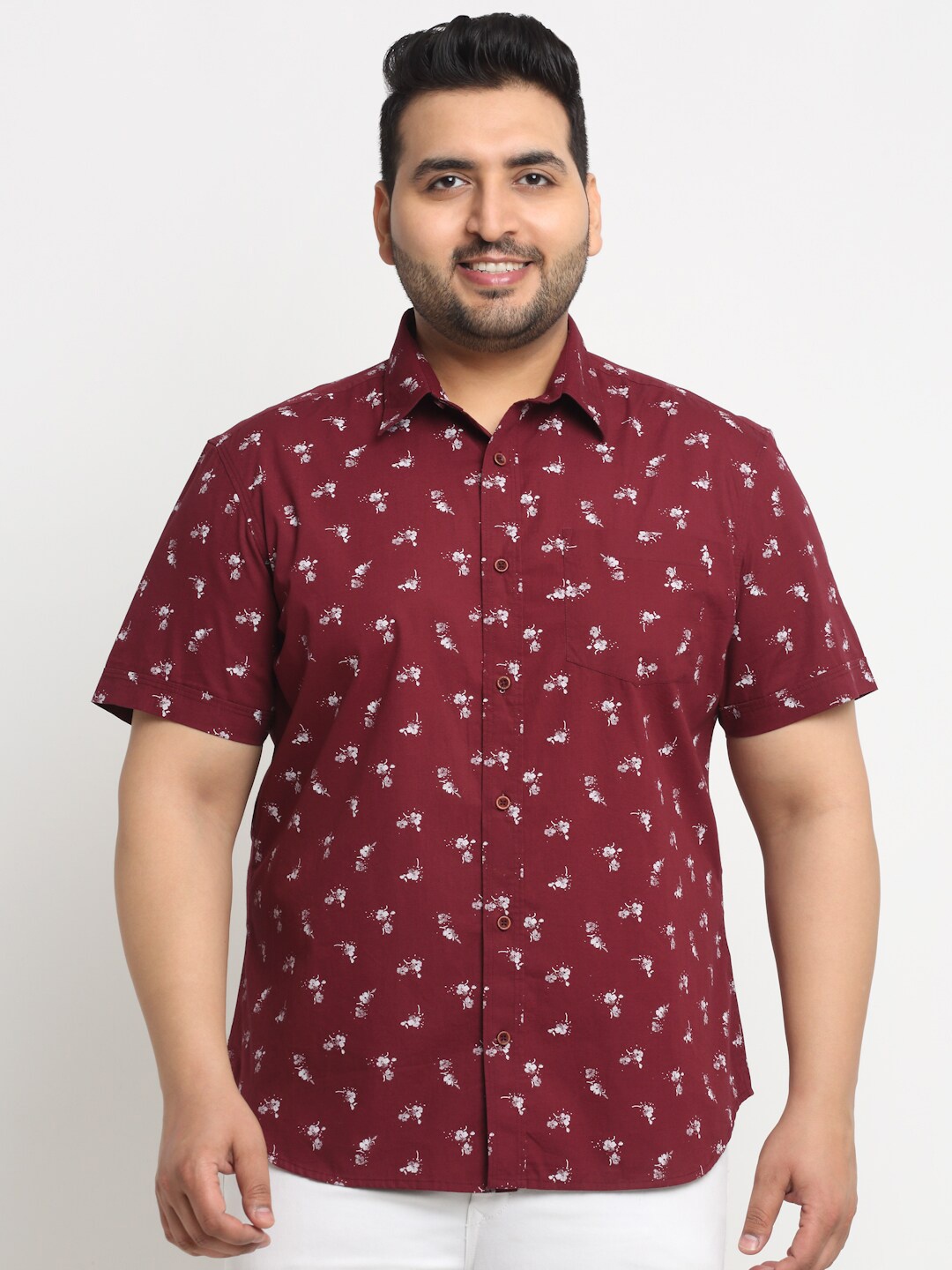 

plusS Plus Size Floral Printed Cotton Casual Shirt, Maroon