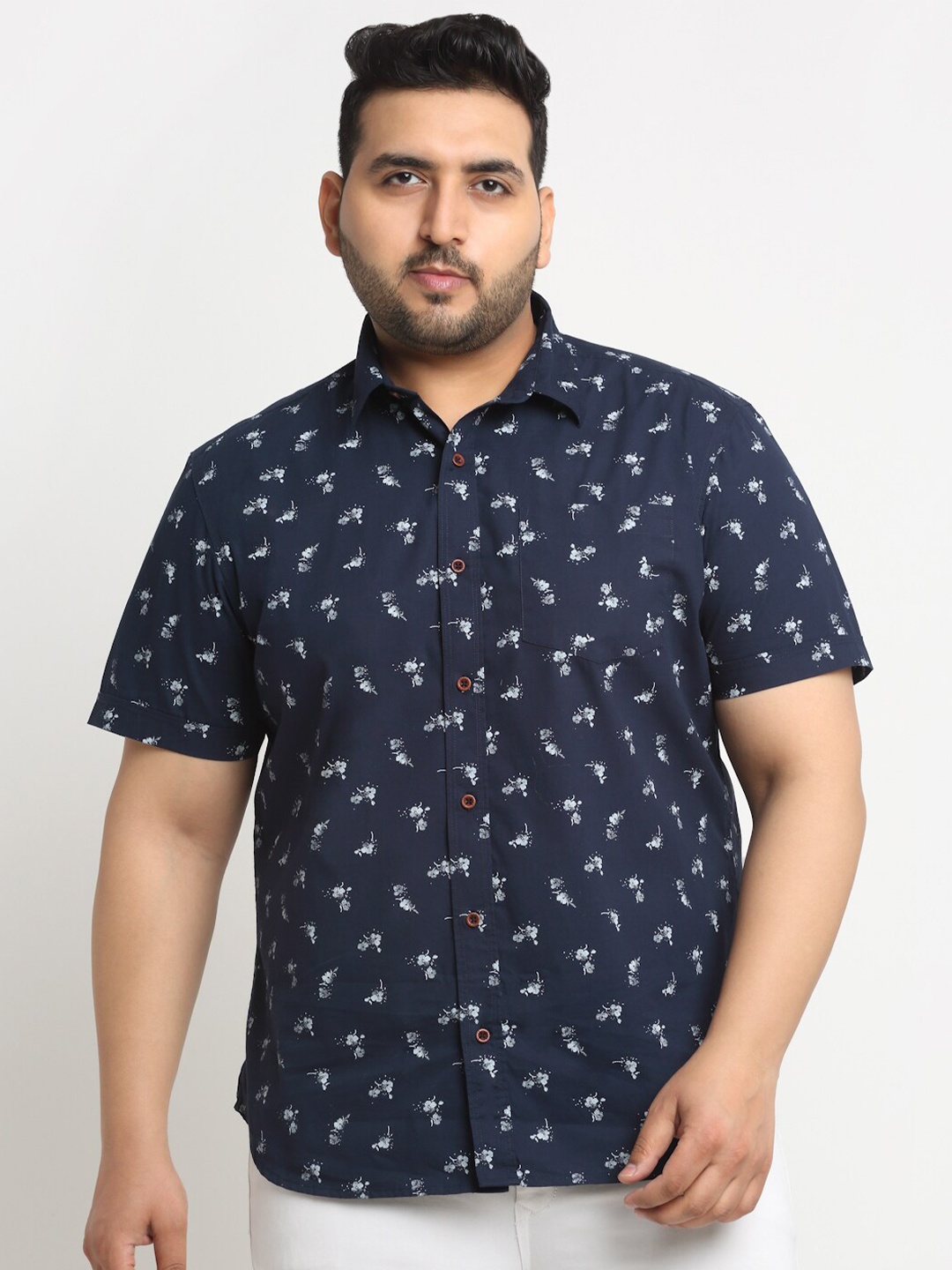 

plusS Floral Printed Cotton Casual Shirt, Blue