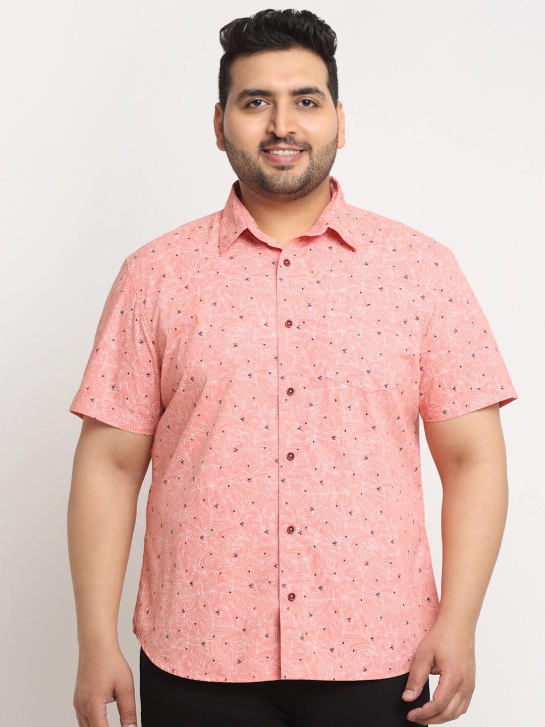 

plusS Conversational Printed Cotton Casual Shirt, Pink