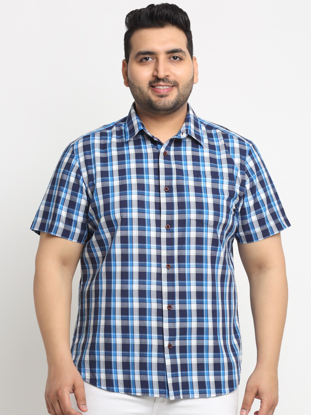 

plusS Plus Size Tartan Checks Cotton Casual Shirt, Blue