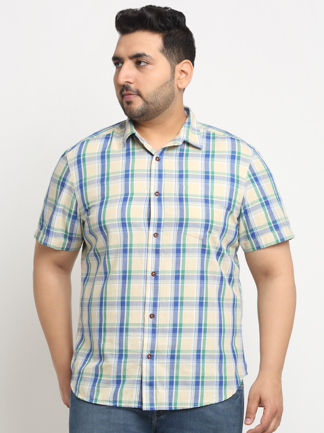 

plusS Tartan Checks Checked Cotton Casual Shirt, Yellow