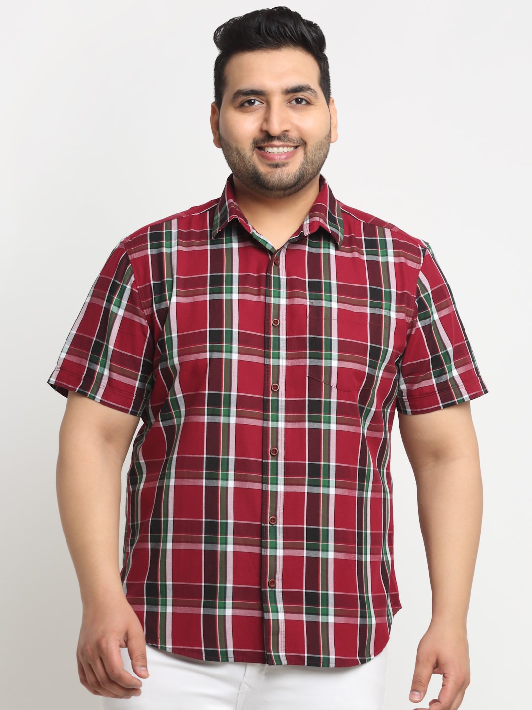 

plusS Tartan Checks Checked Cotton Casual Shirt, Red