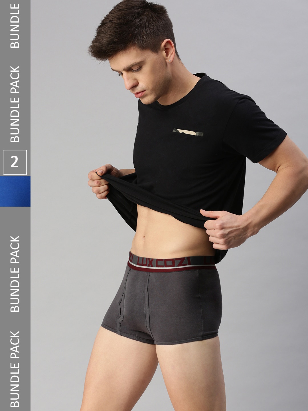 

Lux Cozi Men Pack Of 2 Pure Cotton Outer Elastic Short Trunks- COZI_GLO_MT_BU_BM_2PC, Charcoal
