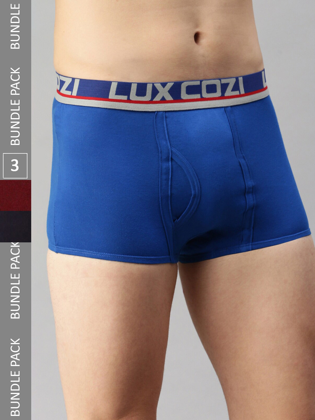 

Lux Cozi Men Pack Of 3 Pure Cotton Outer Elastic Short Trunks- COZI_GLO_MT_BU_MRN_NB_3PC, Blue