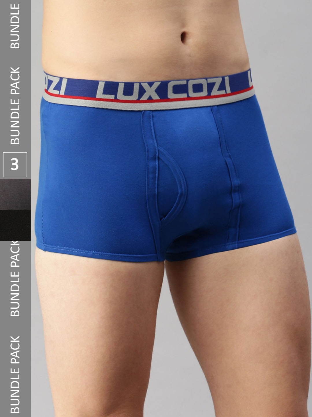 

Lux Cozi Men Pack Of 3 Pure Cotton Outer Elastic Short Trunks- COZI_GLO_MT_BLK_BU_BM_3PC, Blue