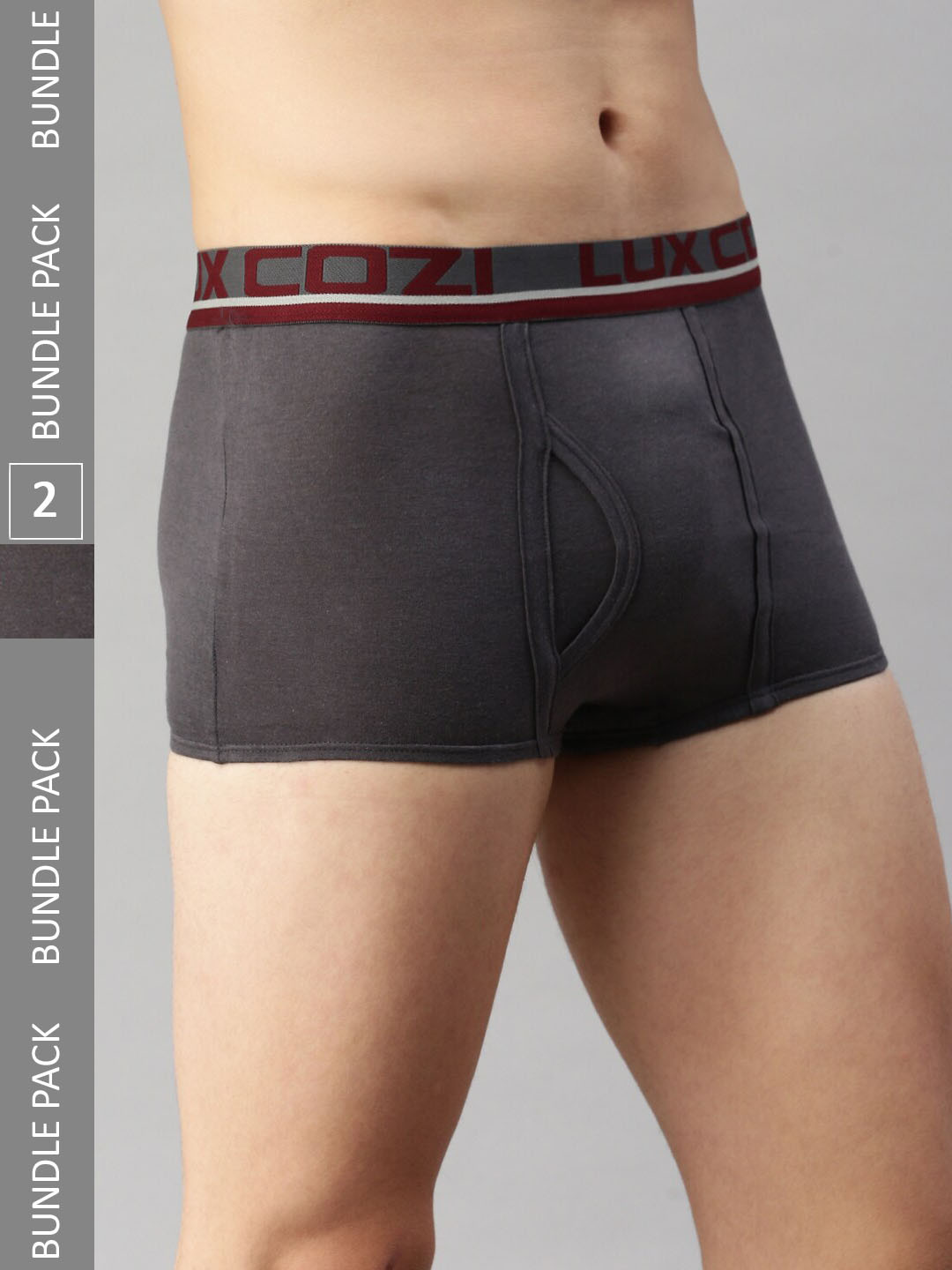 

Lux Cozi Men Pack Of 2 Pure Cotton Outer Elastic Short Trunks- COZI_GLO_MT_BM_2PC, Charcoal