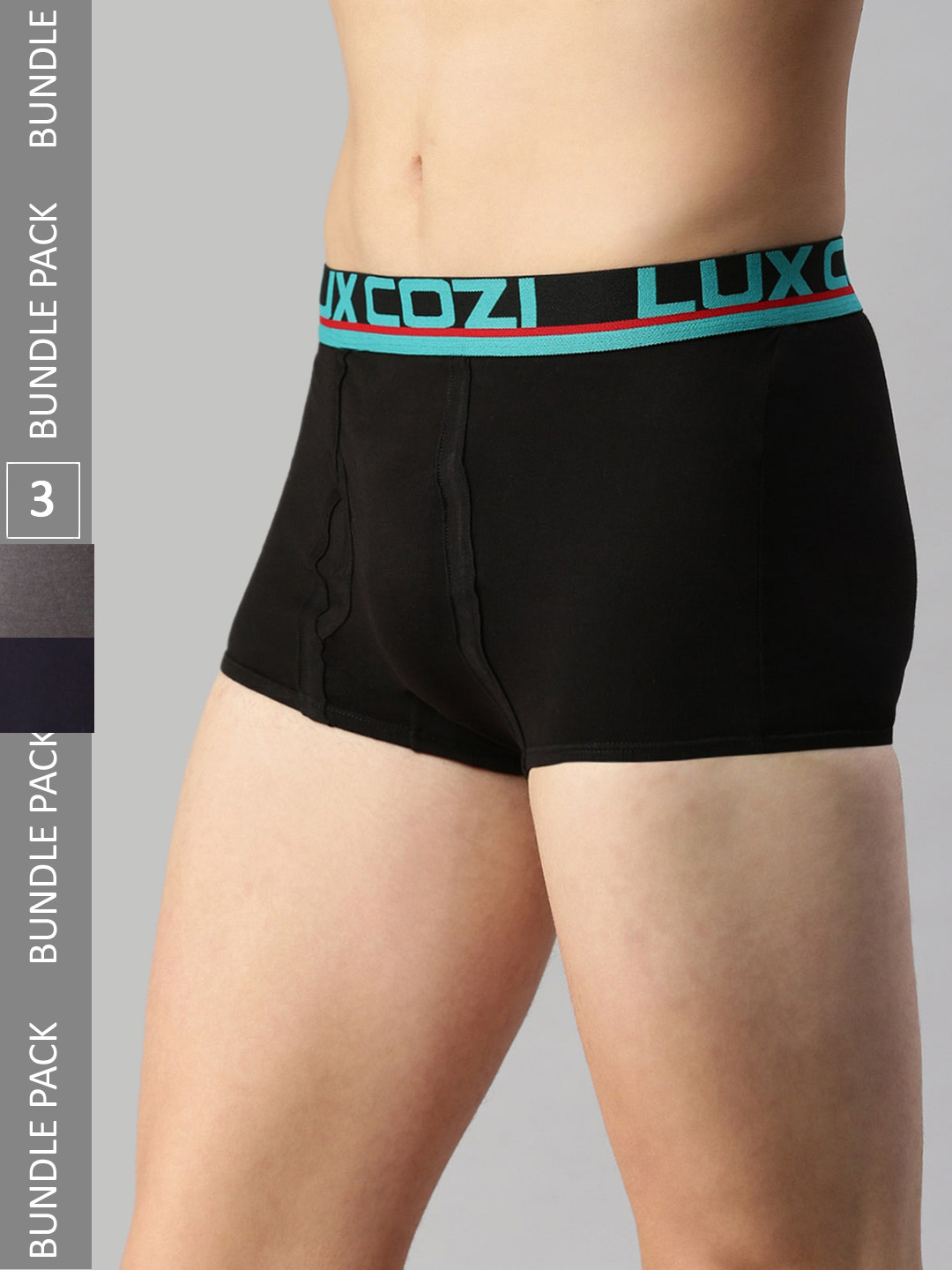 

Lux Cozi Men Pack Of 3 Pure Cotton Outer Elastic Short Trunks- COZI_GLO_MT_NB_BM_BLK_3PC, Black