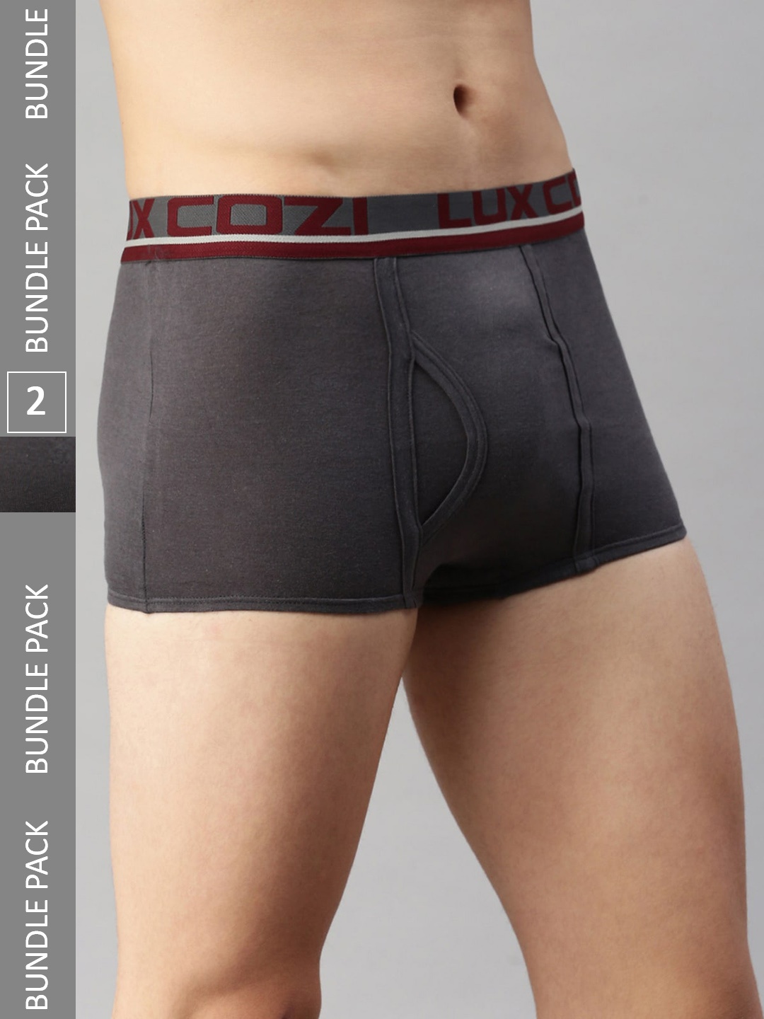 

Lux Cozi Men Pack Of 2 Pure Cotton Anti-Bacterial Short Trunks- COZI_GLO_MT_BM_2PC, Charcoal