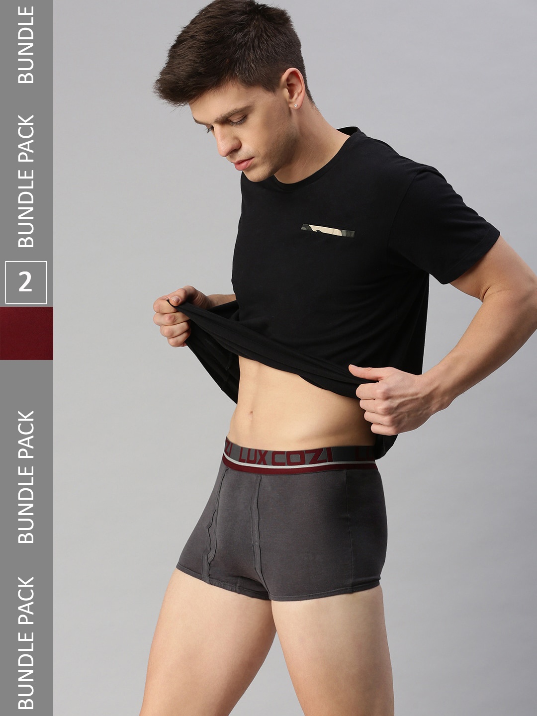 

Lux Cozi Pack Of 2 Logo Printed Detail Outer Elastic Trunks, Charcoal