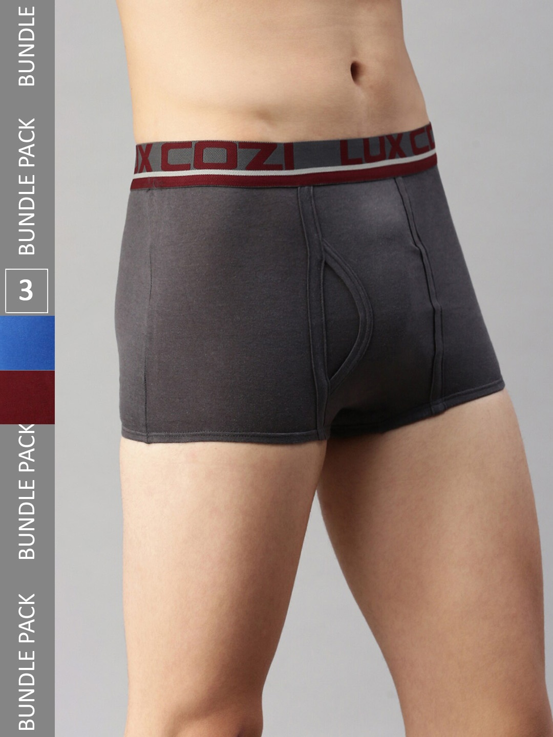 

Lux Cozi Pack Of 3 Outer Elastic Cotton Blend Short Trunks, Charcoal
