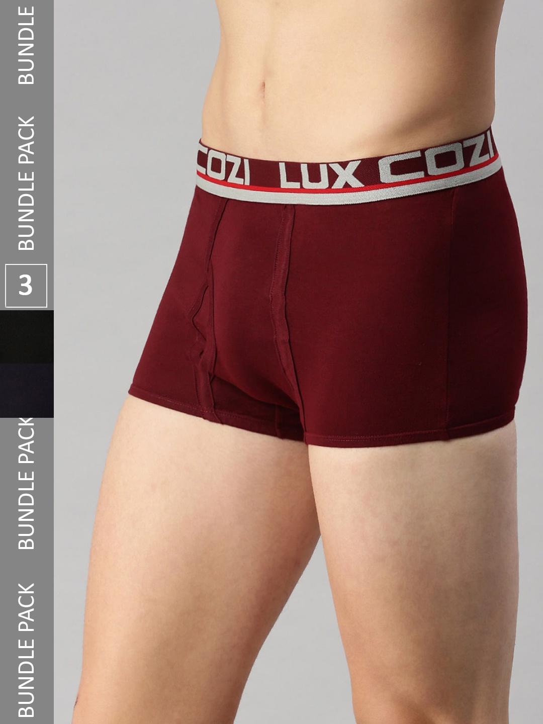 

Lux Cozi Pack Of 3 Outer Elastic Mid-Rise Pure Cotton Trunks, Maroon