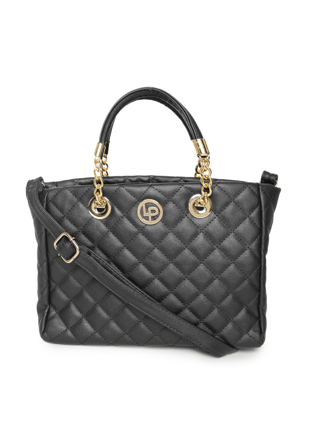 

Lino Perros Black Quilted Handheld Bag with Sling Strap