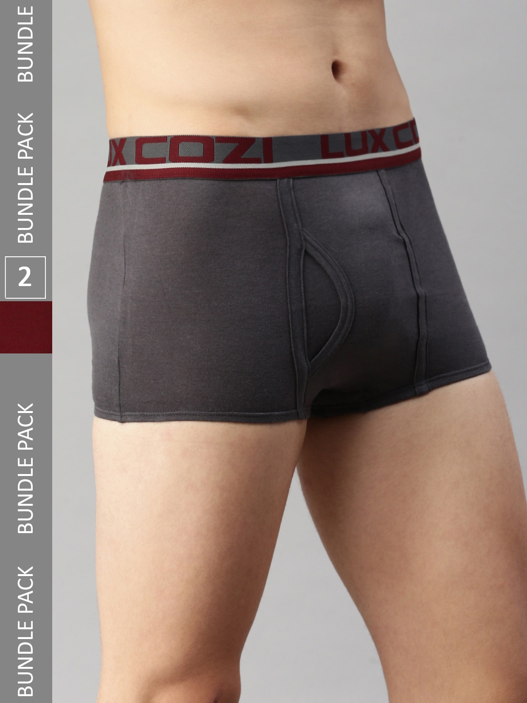 

Lux Cozi Men Pack Of 2 Logo Detailed Printed Outer Elastic Mid-Rise Pure Cotton Trunks, Charcoal