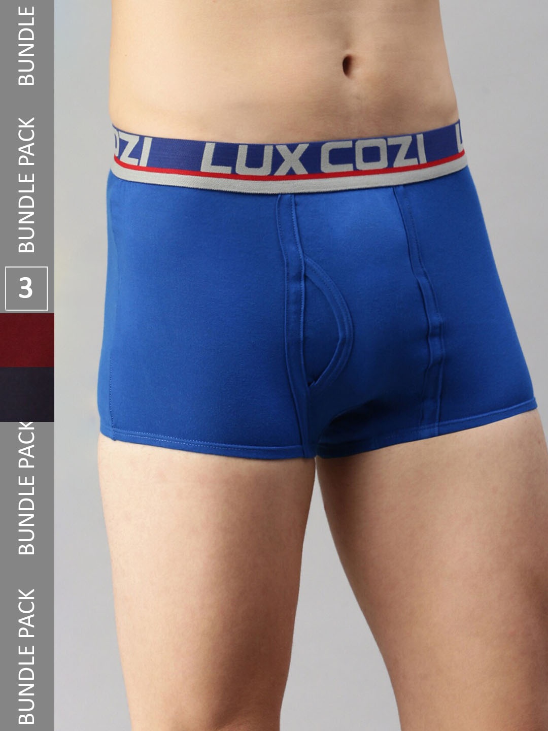 

Lux Cozi Pack Of 3 Logo Printed Detail Outer Elastic Mid-Rise Trunks, Navy blue