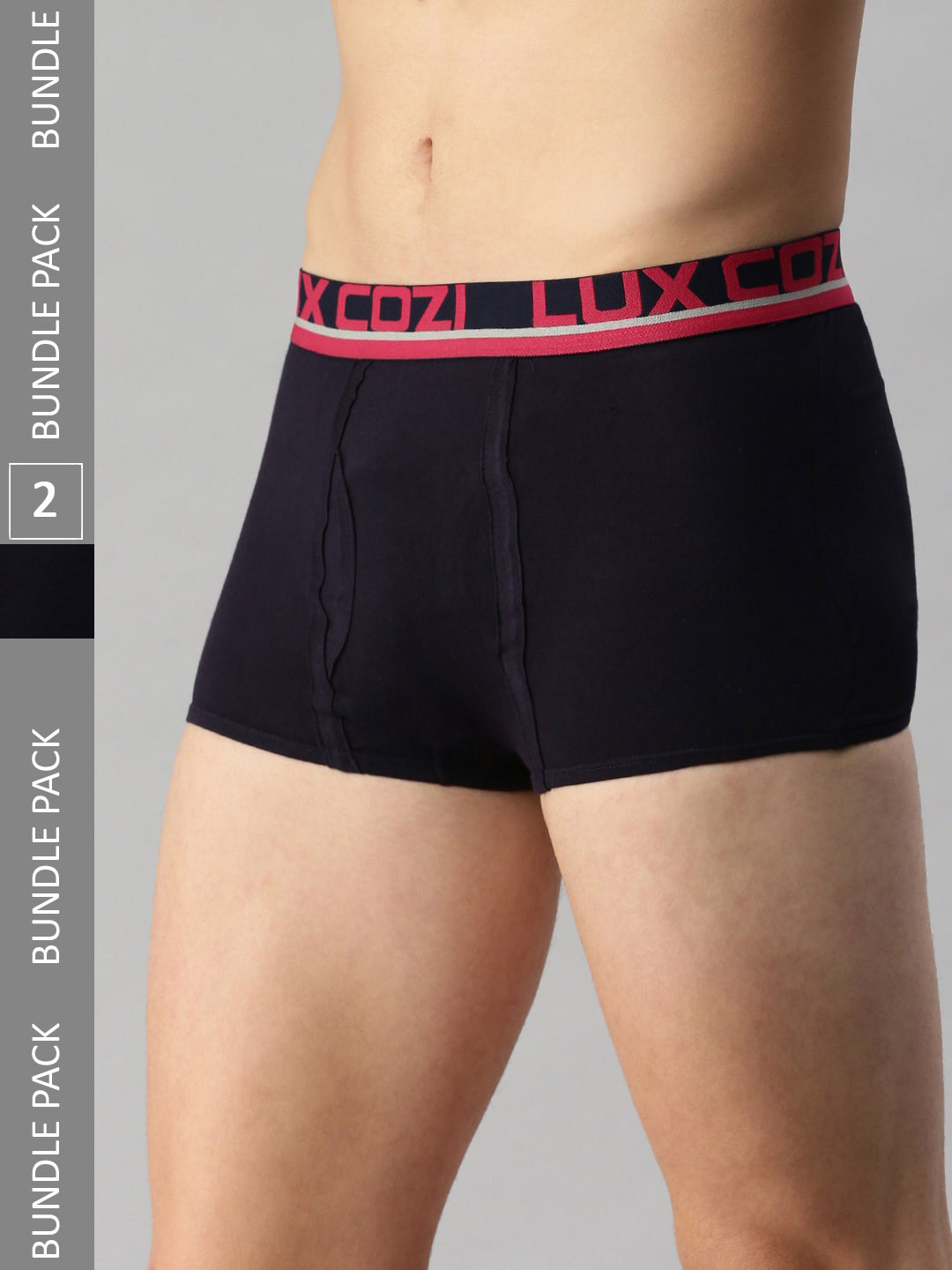 

Lux Cozi Pack Of 2 Logo Printed Detail Outer Elastic Mid-Rise Pure Cotton Trunks, Navy blue