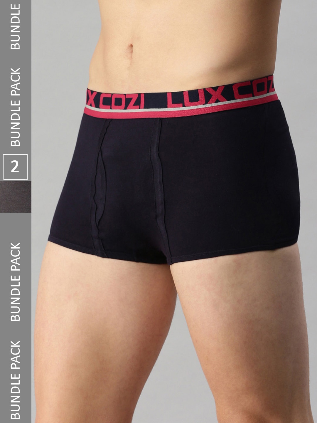 

Lux Cozi Pack Of 2 Logo Printed Detail Outer Elastic Mid-Rise Trunks, Charcoal