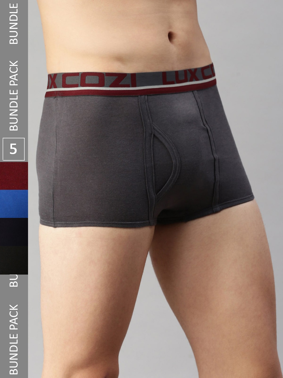 

Lux Cozi Pack Of 5 Assorted Outer Elastic Anti-Bacterial Mid-Rise Pure Cotton Trunks