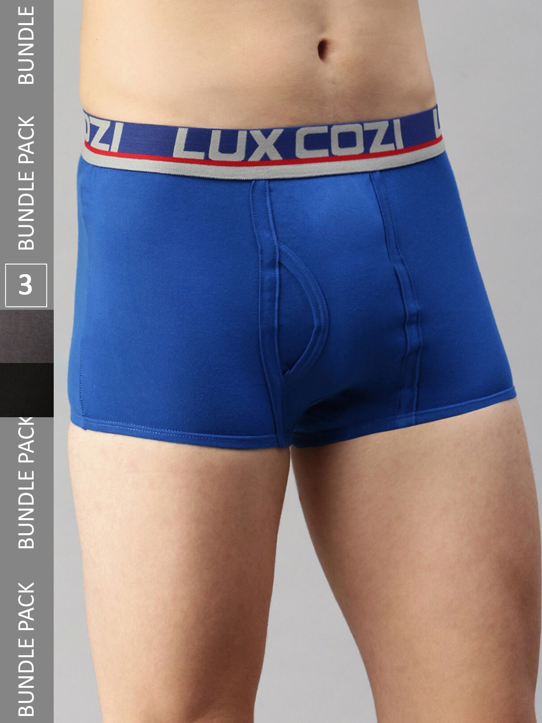 

Lux Cozi Pack Of 3 Logo Printed Detail Outer Elastic Mid-Rise Pure Cotton Trunks, Black