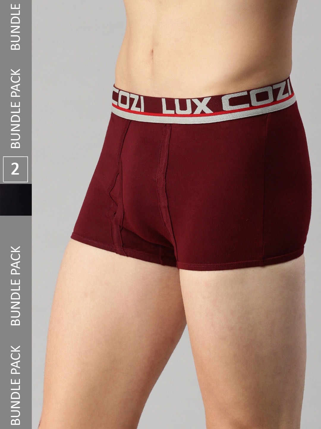 

Lux Cozi Pack Of 2 Logo Printed Detail Outer Elastic Mid-Rise Trunks, Maroon