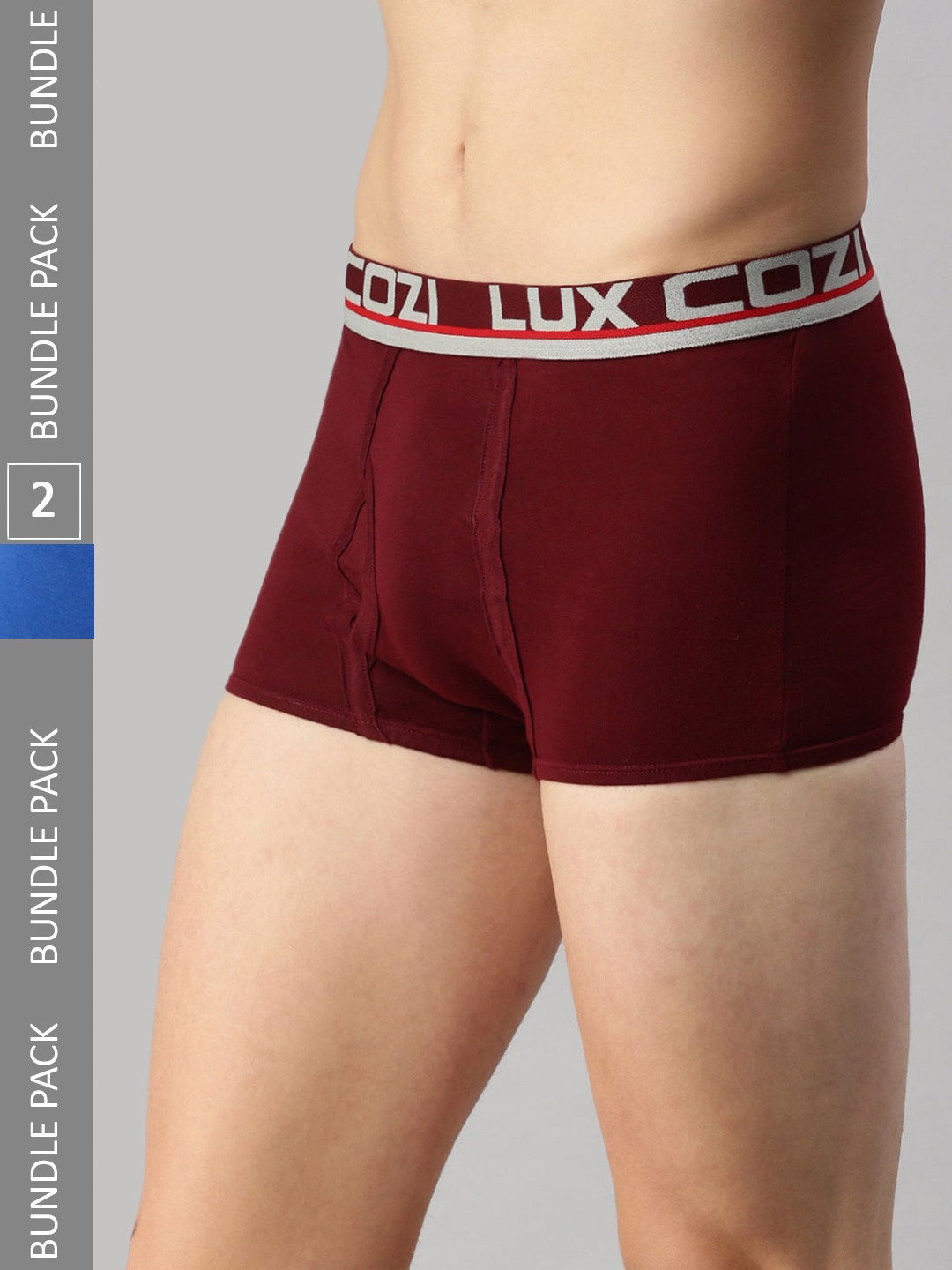 

Lux Cozi Pack Of 2 Logo Printed Detail Outer Elastic Mid-Rise Trunks, Blue