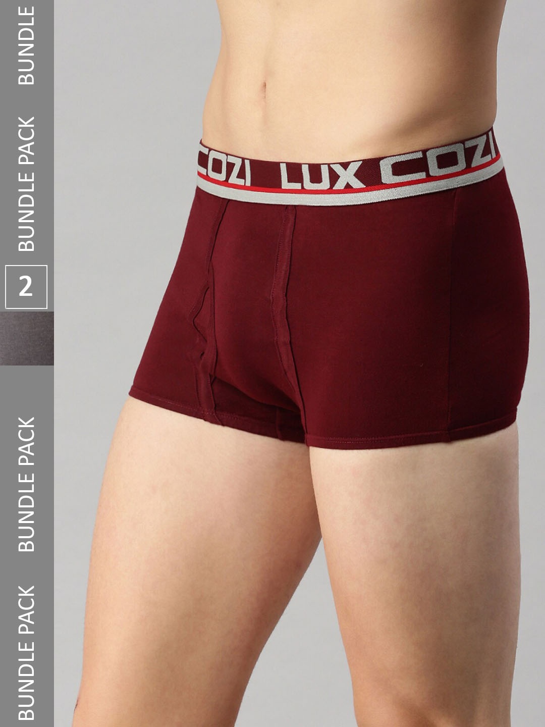 

Lux Cozi Men Pack Of 2 Logo Printed Detail Outer Elastic Mid-Rise Pure Cotton Trunks, Charcoal