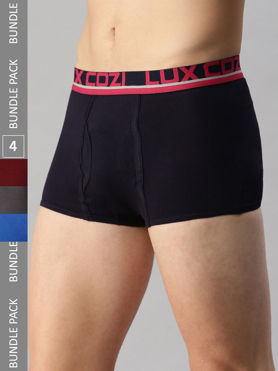 

Lux Cozi Men Pack Of 4 Assorted Logo Detailed Printed Outer Elastic Anti-Bacterial Trunks