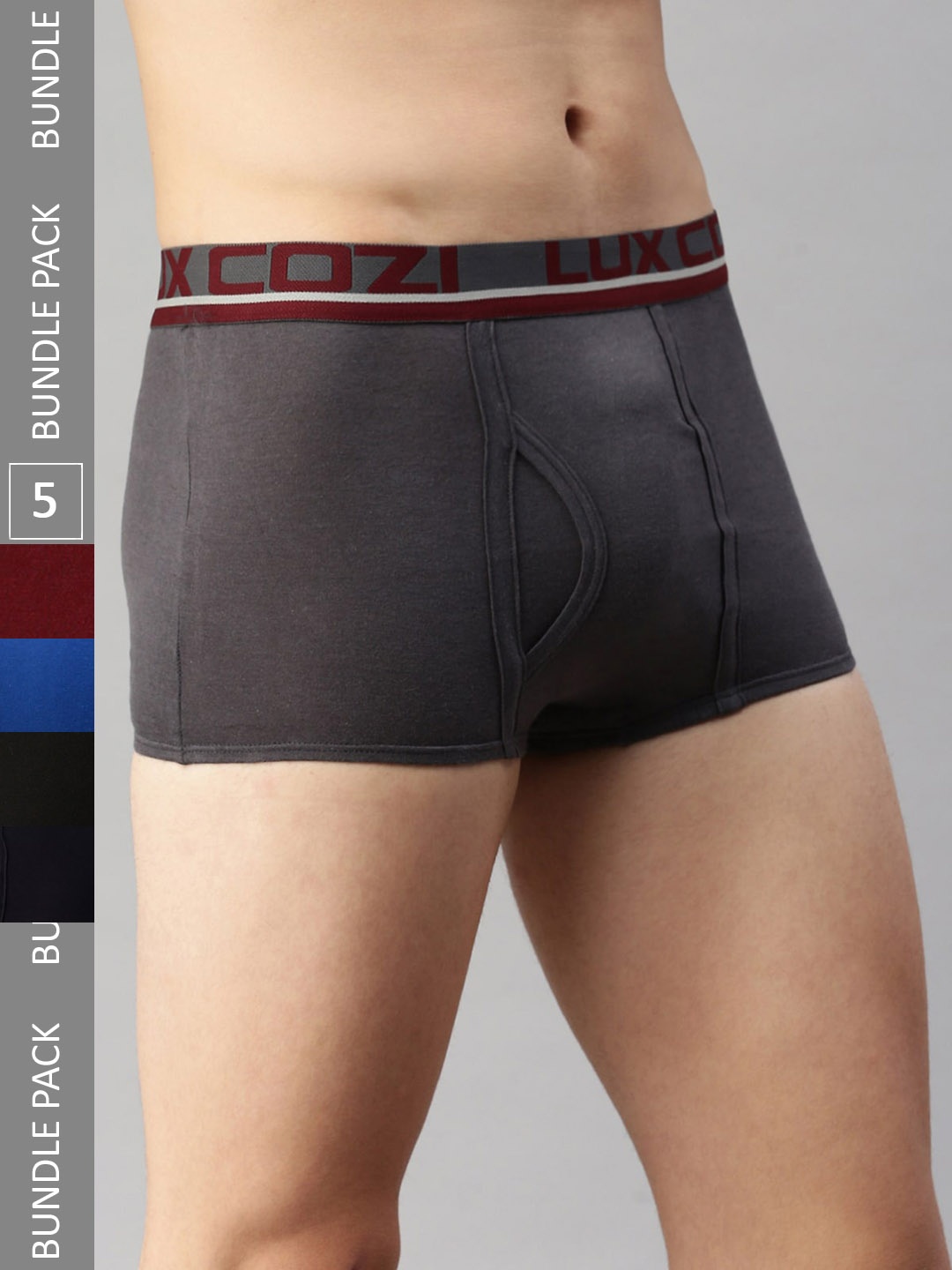 

Lux Cozi Men Pack Of 5 Assorted Mid-Rise Outer Elastic Pure Cotton Trunks