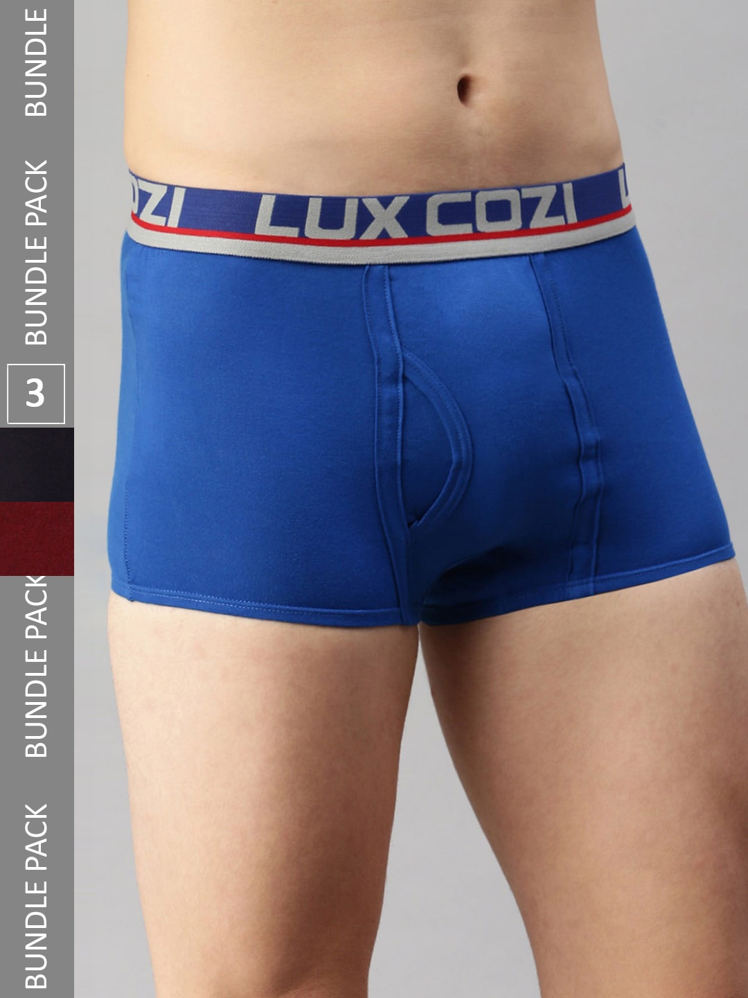

Lux Cozi Men Pack Of 3 Outer Elastic Mid-Rise Pure Cotton Trunks, Navy blue