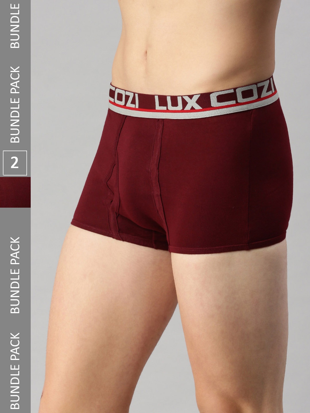 

Lux Cozi Men Pack Of 2 Logo Printed Detail Outer Elastic Trunks, Maroon