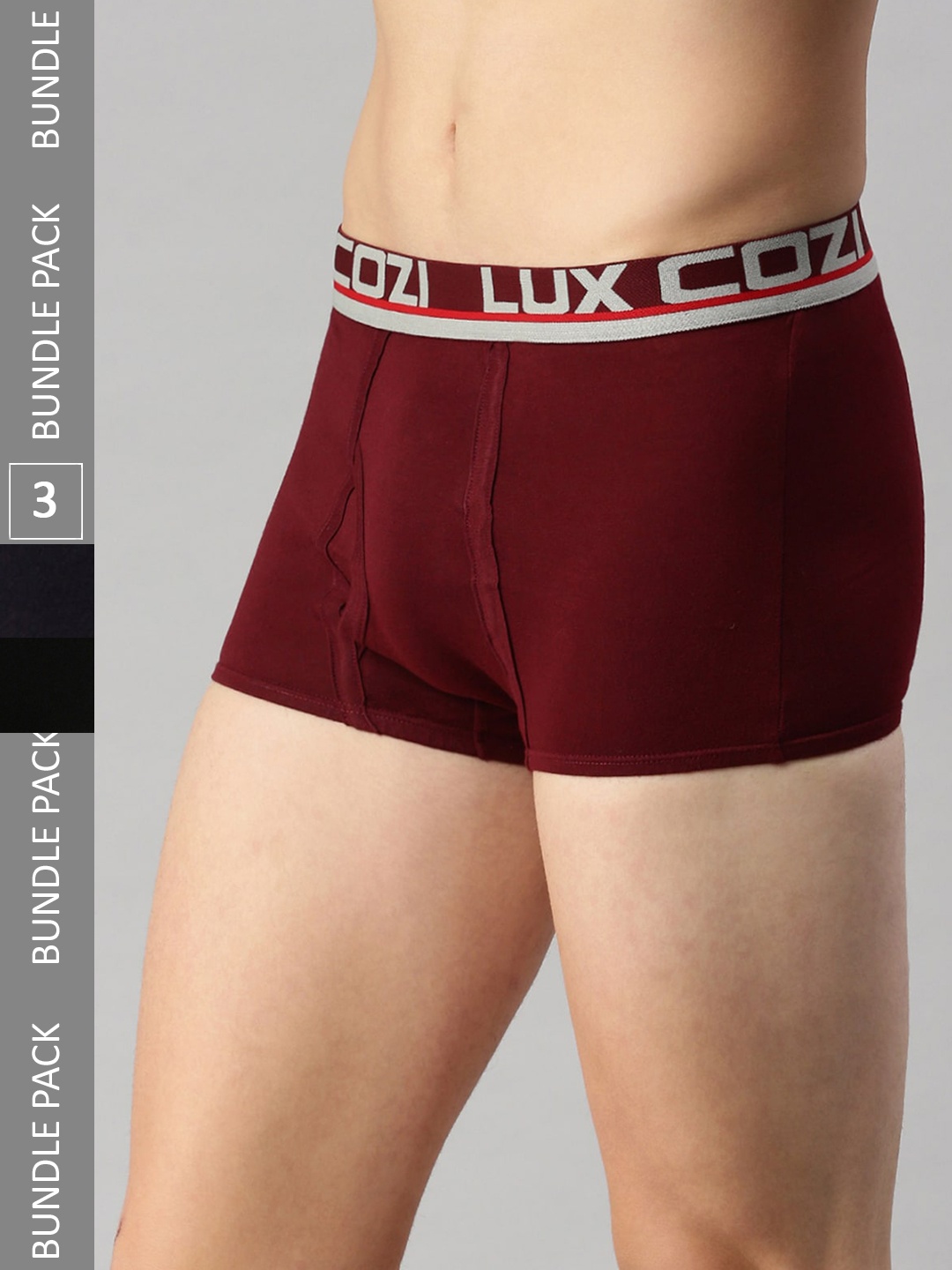 

Lux Cozi Pack Of 3 Outer Elastic Mid-Rise Pure Cotton Trunks, Maroon