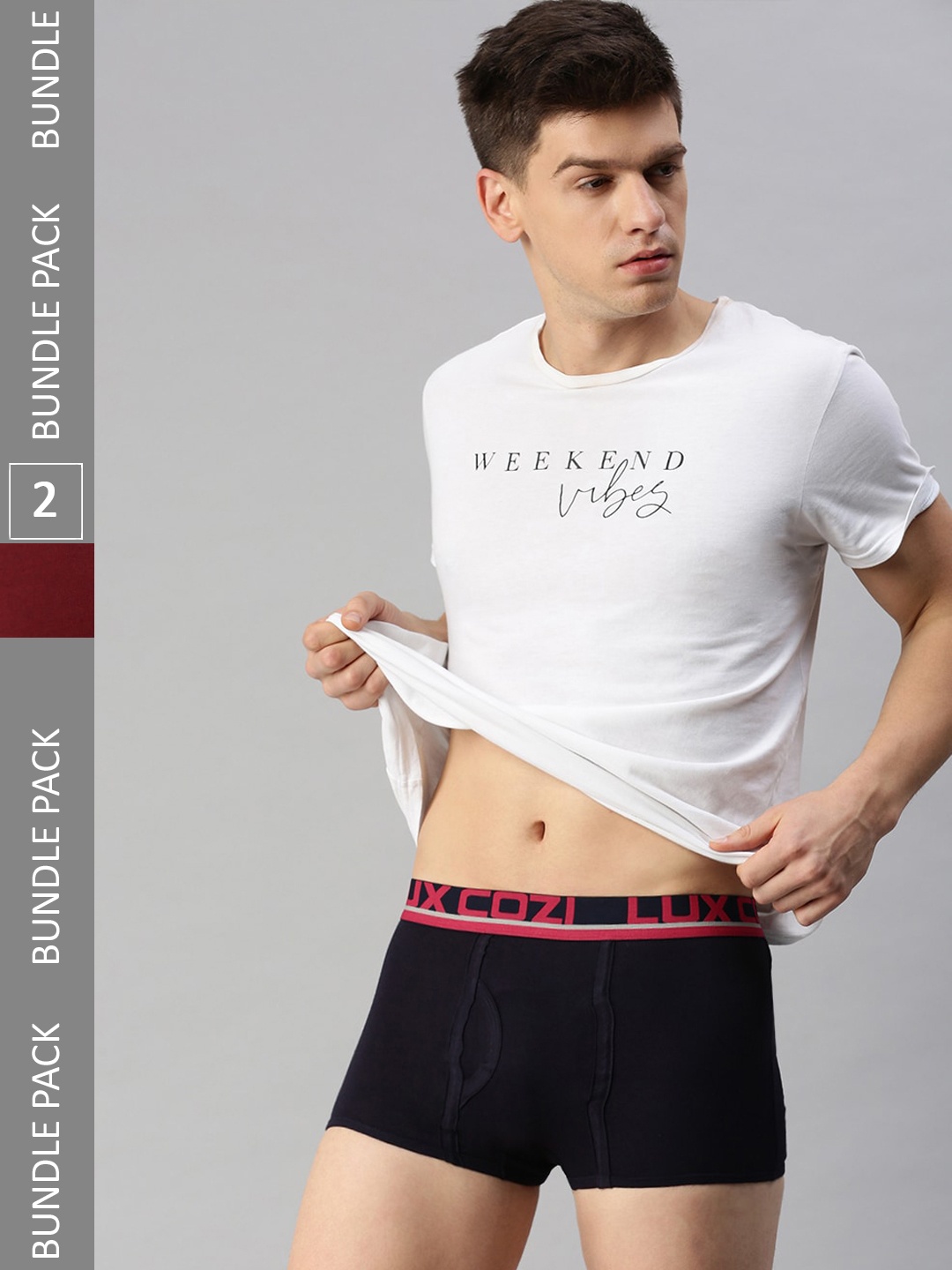

Lux Cozi Pack Of 2 Outer Elastic Cotton Blend Short Trunks, Maroon