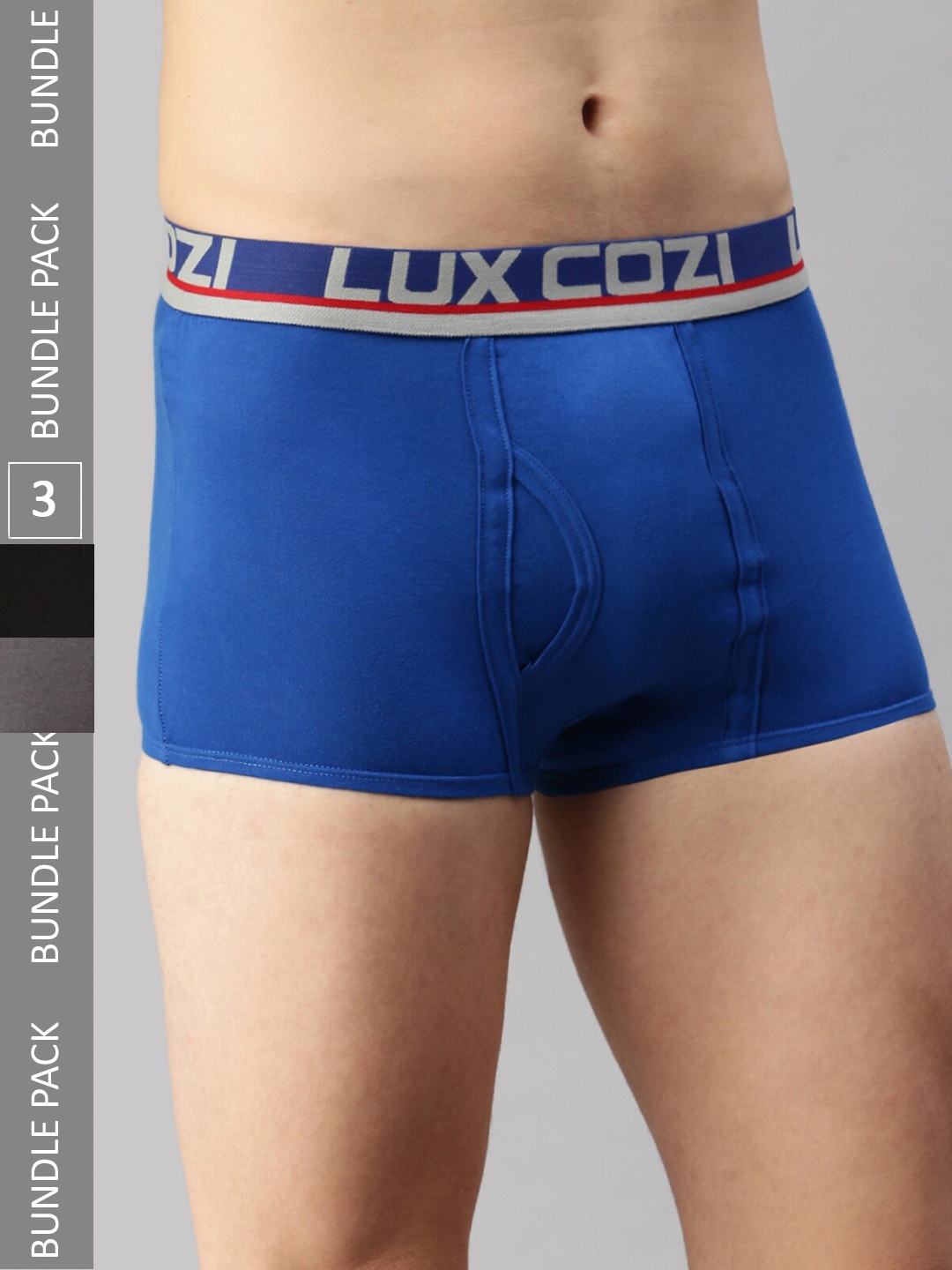 

Lux Cozi Pack Of 3 Logo Printed Detail Mid-Rise Outer Elastic Short Trunks, Black