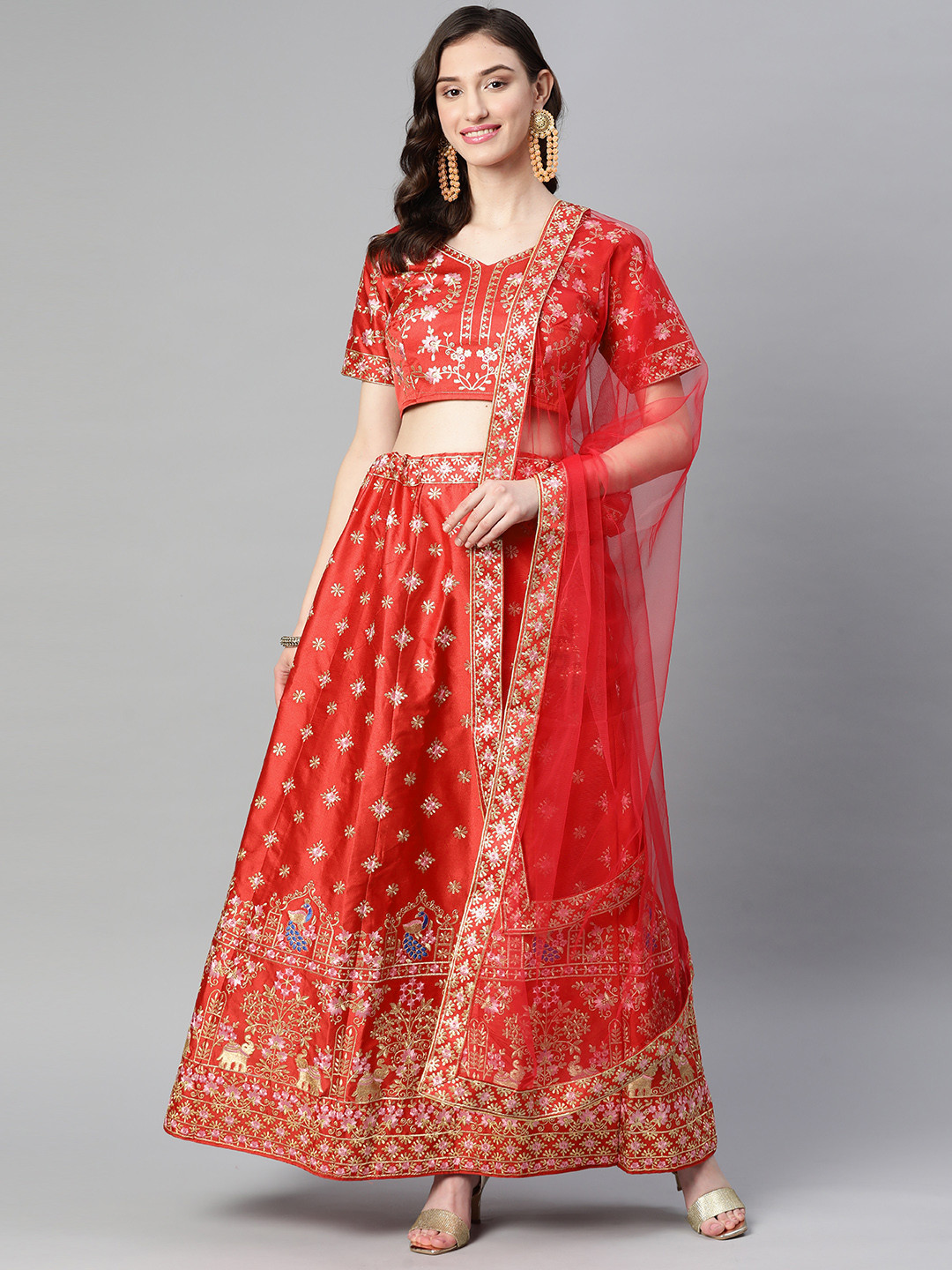 

Purple State Embroidered Semi-Stitched Lehenga & Unstitched Blouse With Dupatta, Red