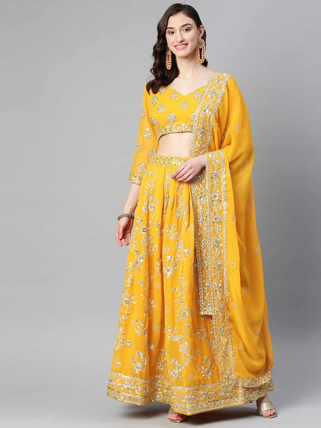 

Purple State Embroidered Sequinned Semi-Stitched Lehenga & Unstitched Blouse With Dupatta, Yellow