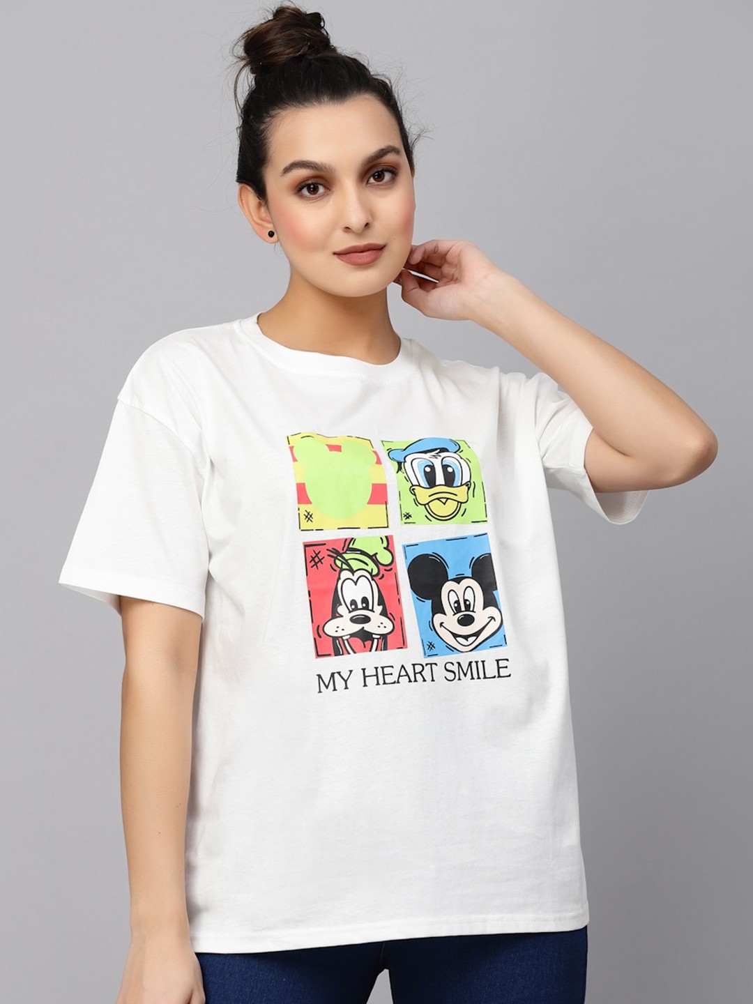 

Mafadeny Looney Tunes Printed Round Neck Cotton Loose Fit T-shirt, White