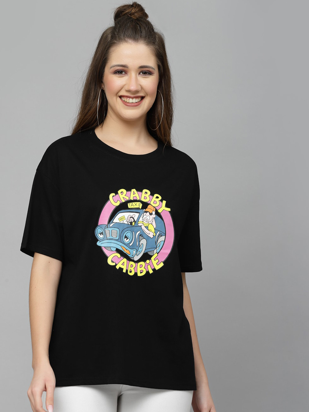 

Mafadeny Graphic Printed Loose Cotton T-shirt, Black