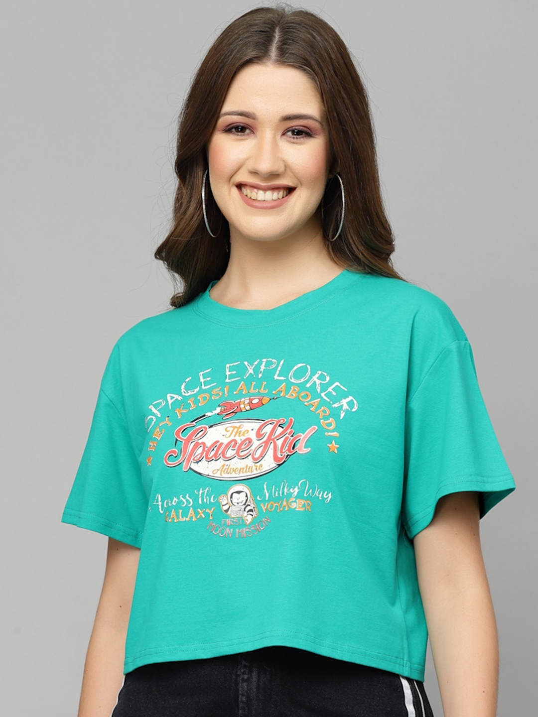 

Mafadeny Typography Printed Cotton Loose Fit T-shirt, Sea green