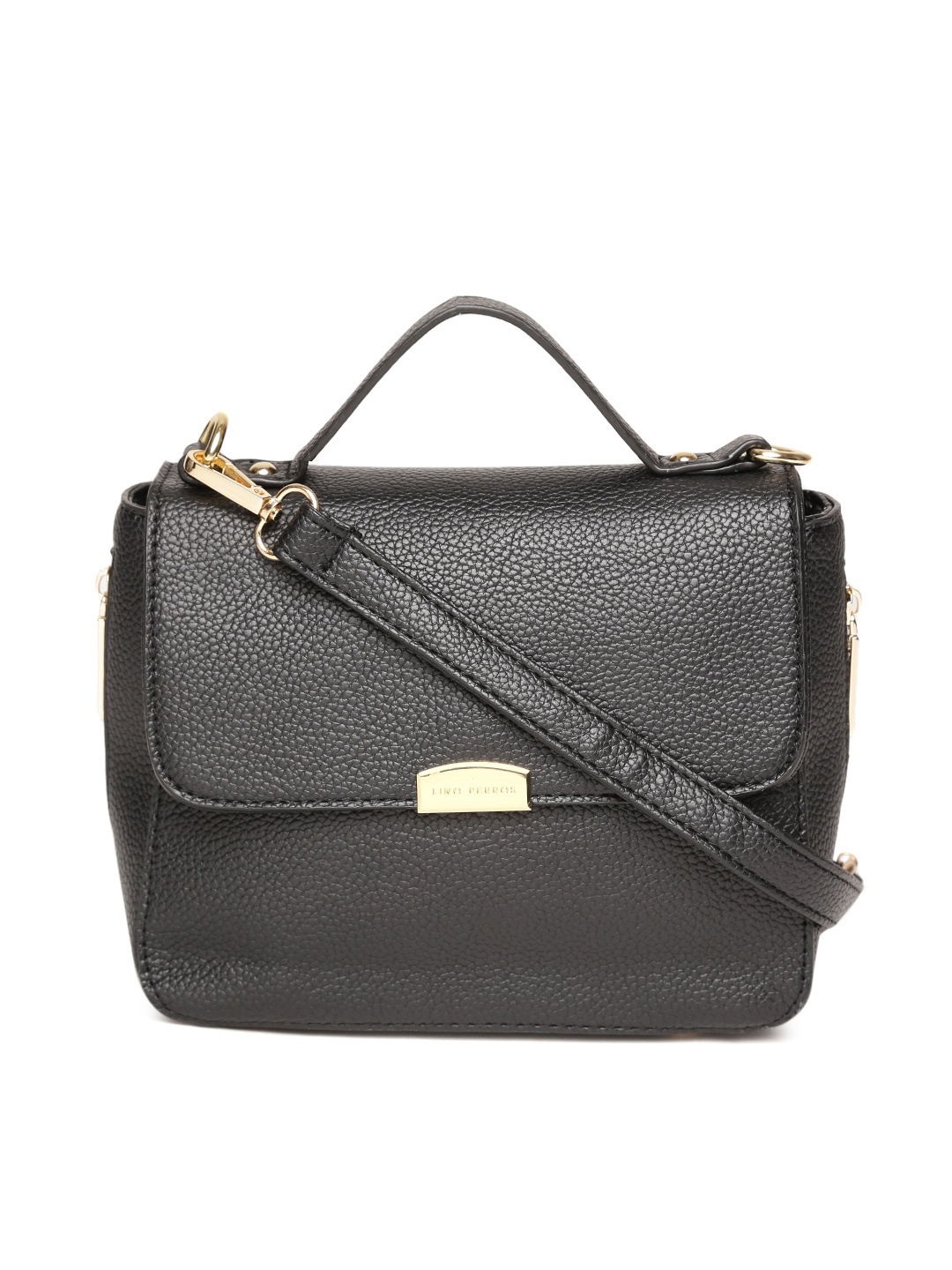 

Lino Perros Black Solid Satchel with Sling Strap