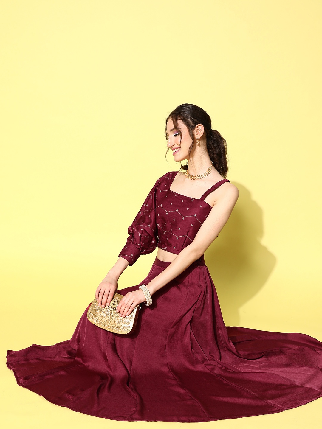 

Yufta Printed Top with Skirt, Maroon