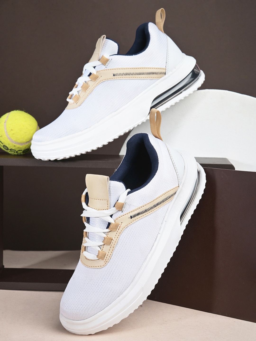 

Giorgio Men Round Toe Lace-Ups Colourblocked Lightweight Sneakers, White