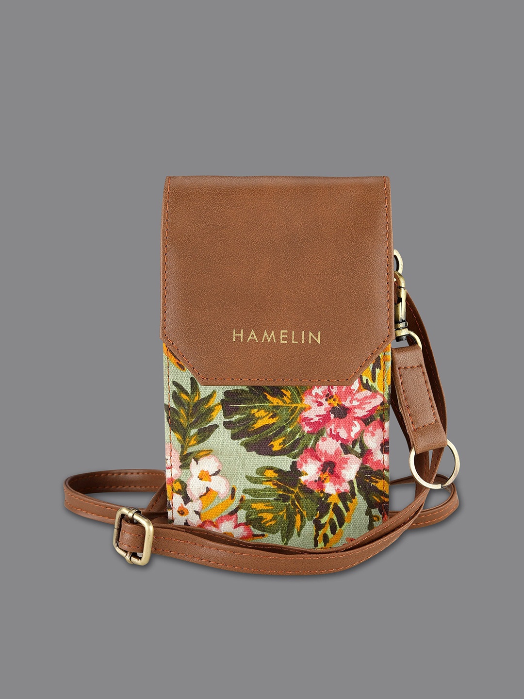 

HAMELIN Floral Printed Leather Structured Sling Bag with Tasselled, Green