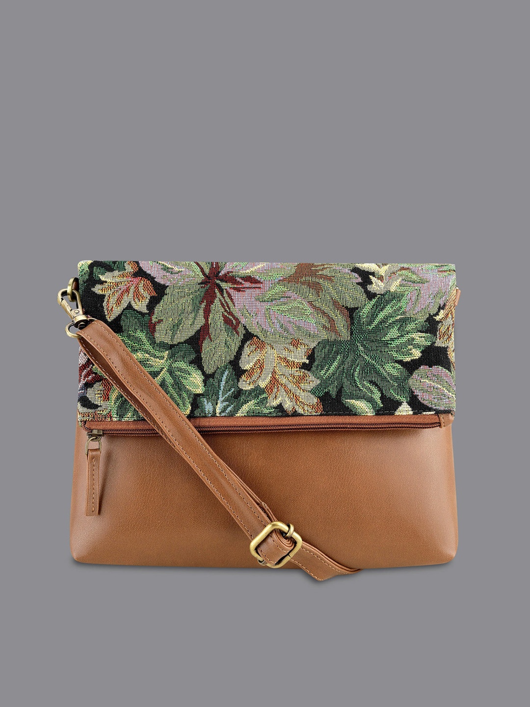 

HAMELIN Floral Printed Leather Swagger Sling Bag, Green