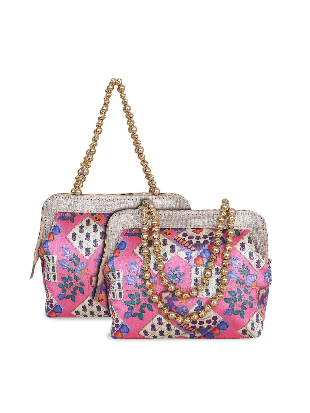 

Kuber Industries Set of 2 Floral Printed Handheld Bags, Pink