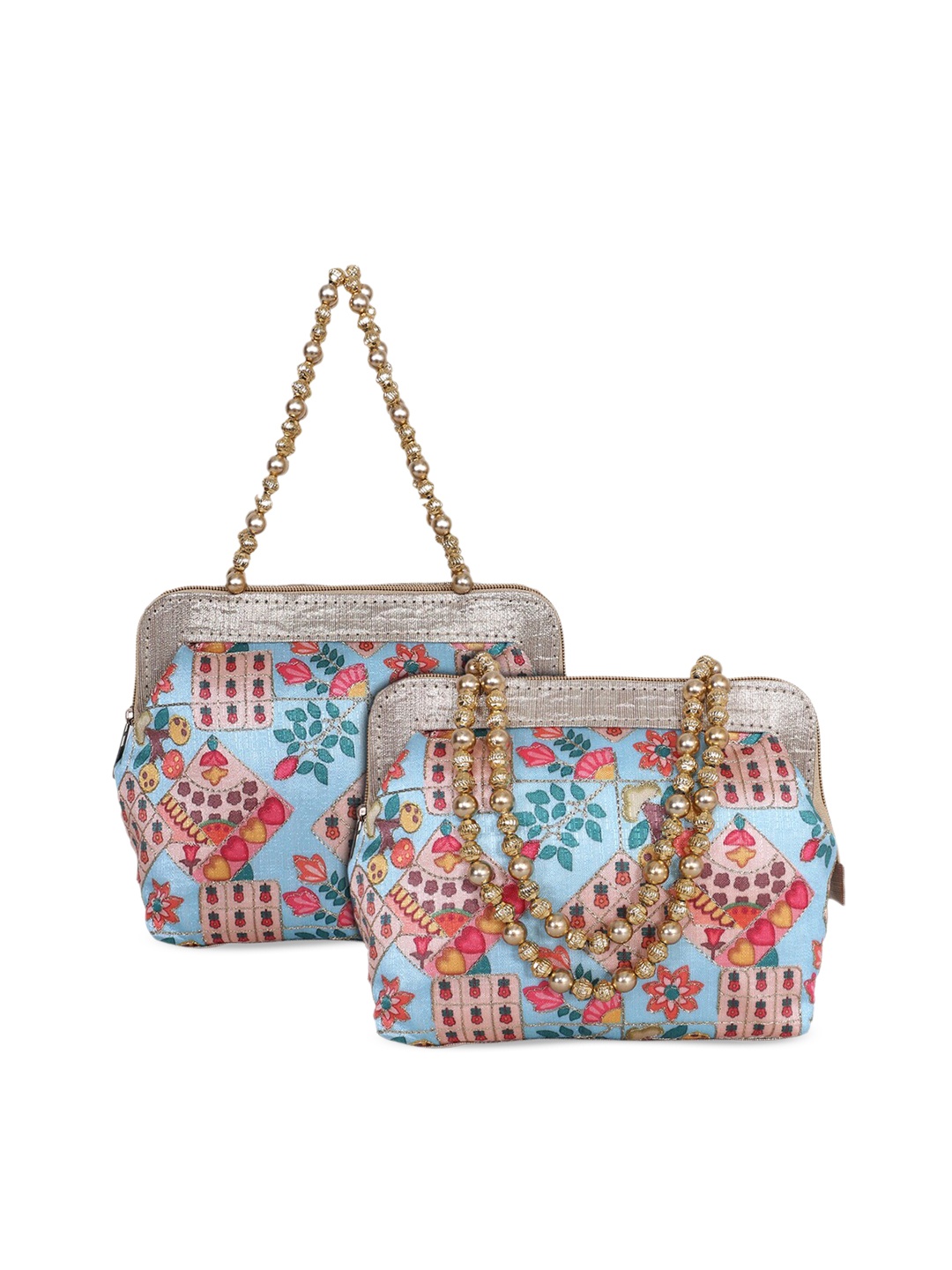 

Kuber Industries Set of 2 Floral Printed Handheld Bags, Blue