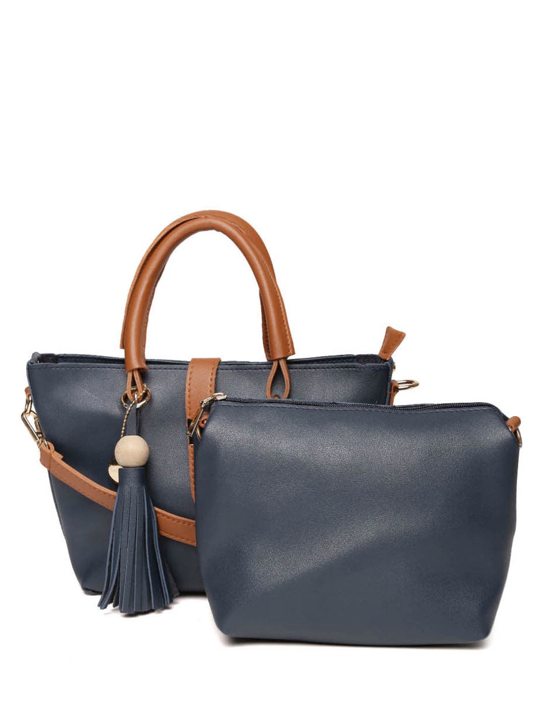 

Lino Perros Navy Blue Solid Handheld Bag with Pouch