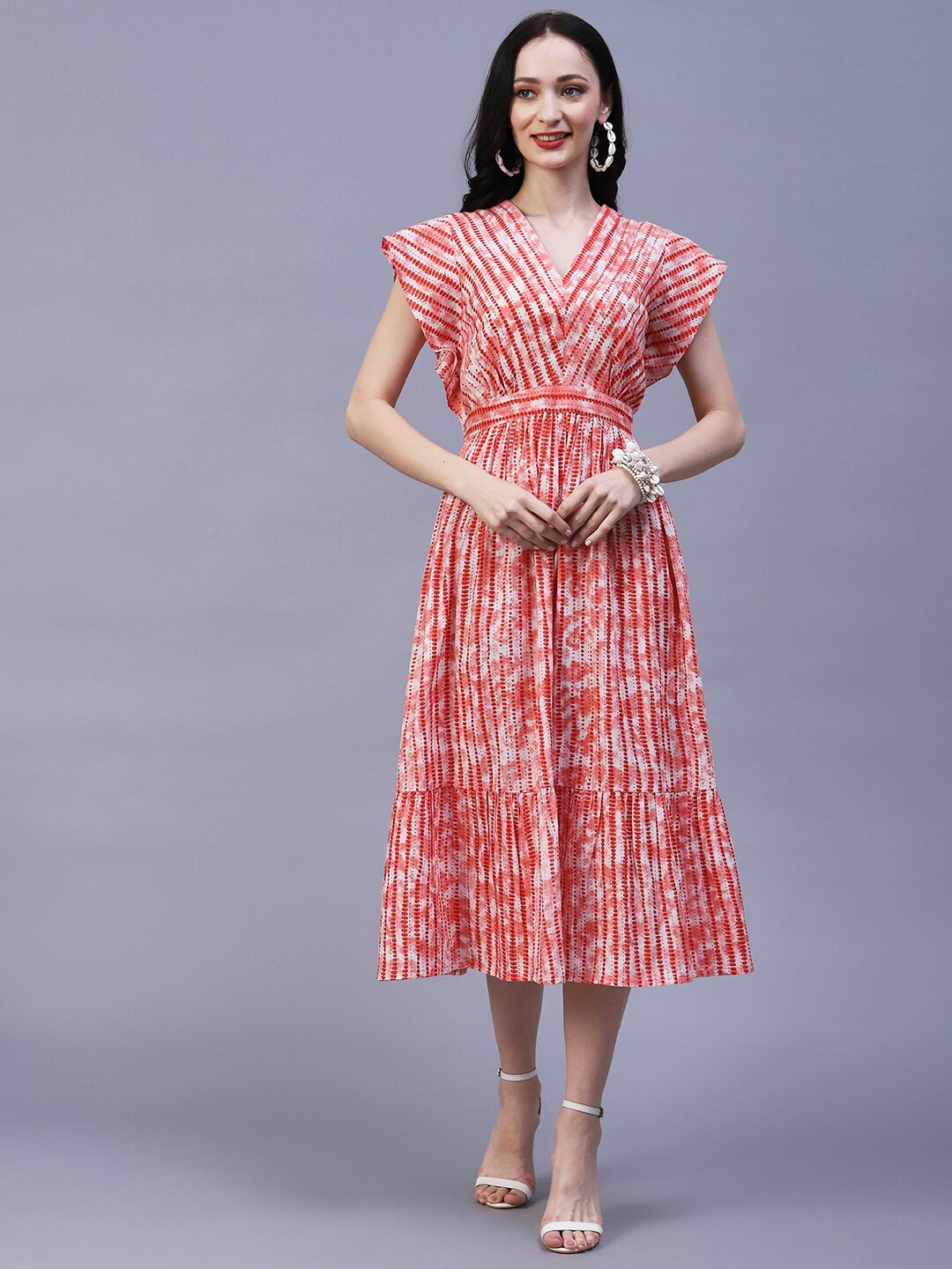 

FASHOR Geometric Printed A-Line Midi Dress, Peach