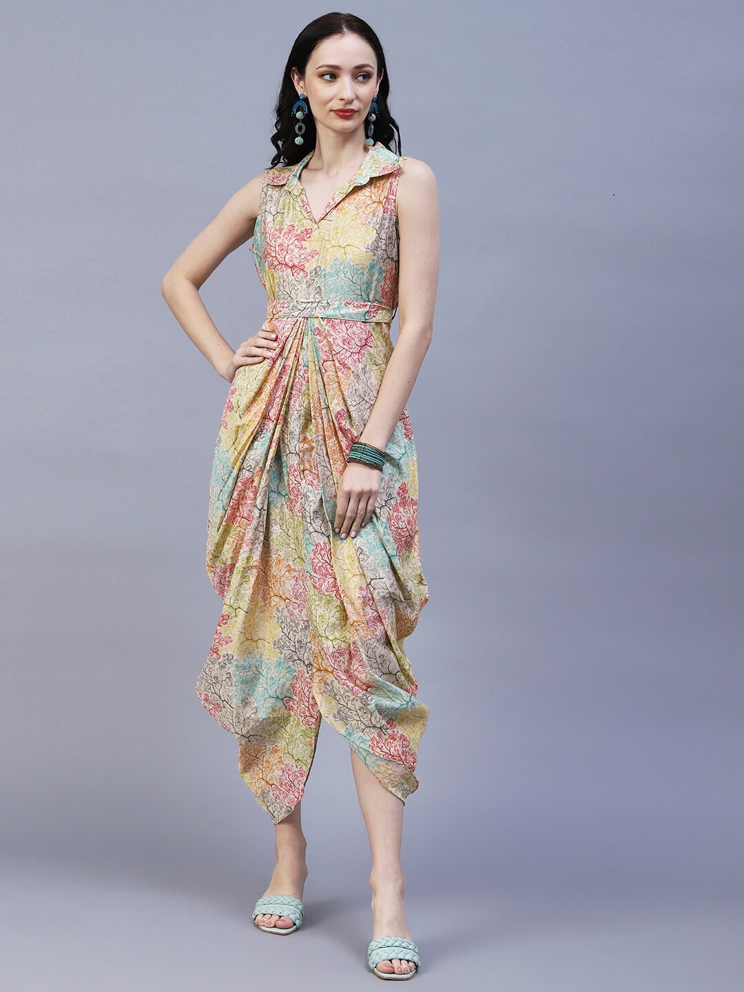 

FASHOR Floral A-Line Midi Dress, Yellow