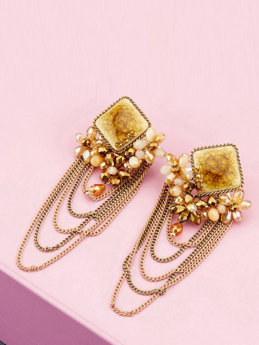 

Jewels Galaxy Camel Gold-Plated Contemporary Drop Earrings, Beige